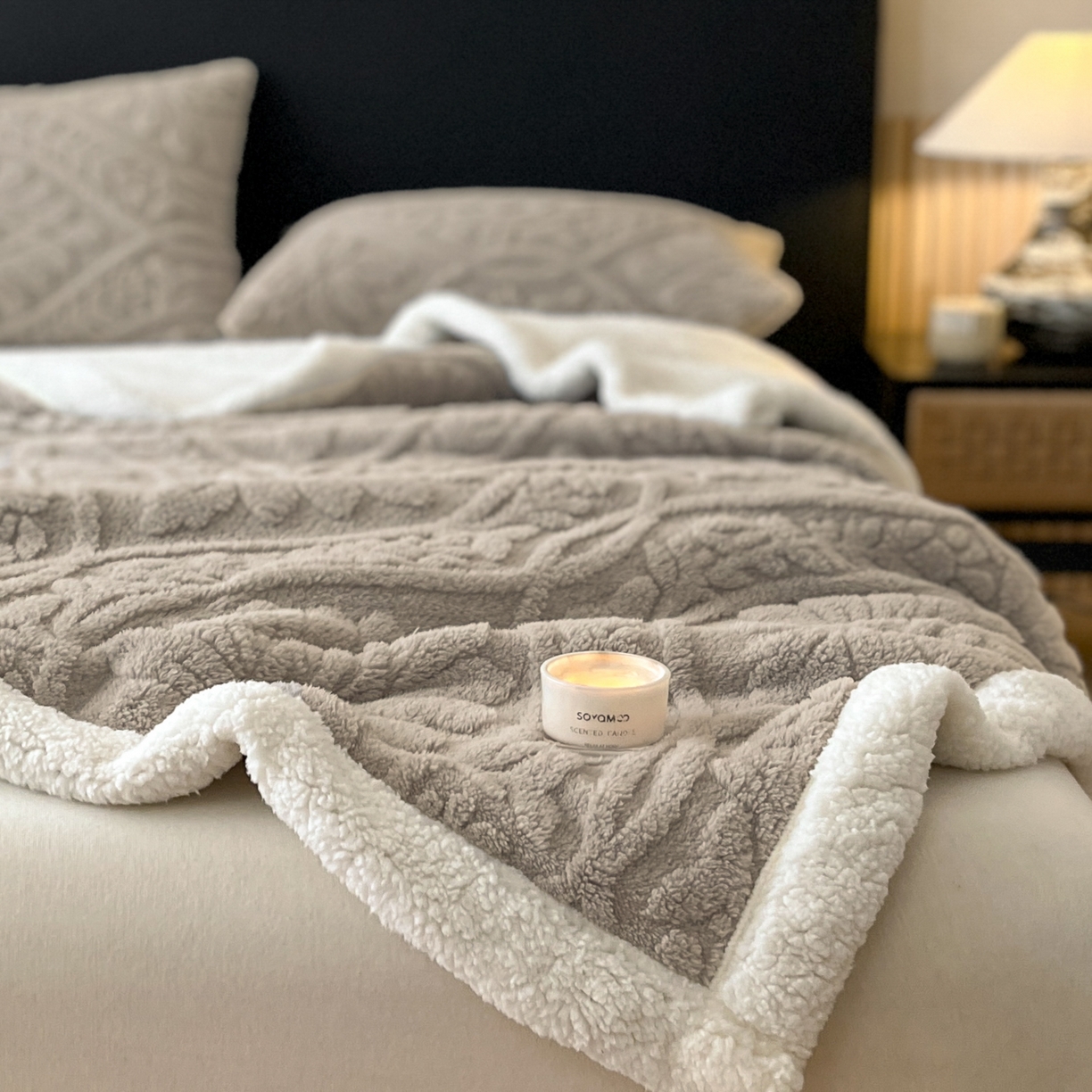 91家纺网 家纺一手货源 找家纺 欧邦 2025新款提塔芙绒绒羊羔绒毛毯-繁花 繁花-月影灰