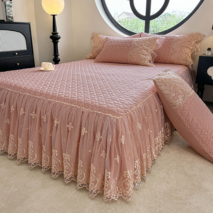 罗艺轩 2025新款全棉纯棉蕾丝刺绣琉璃单床裙床裙单件（1.5m控价135起、1.8m控价140起、1.8*2.2m控价145起、2.0m控价150起） 琉璃-豆沙