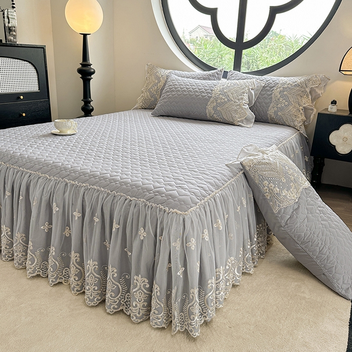 罗艺轩 2025新款全棉纯棉蕾丝刺绣琉璃单床裙床裙单件（1.5m控价135起、1.8m控价140起、1.8*2.2m控价145起、2.0m控价150起） 琉璃-灰