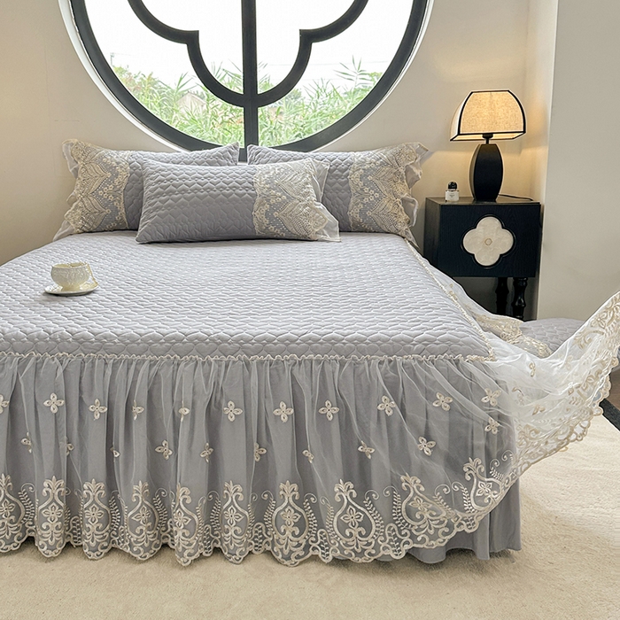 91家纺网 家纺一手货源 找家纺 罗艺轩 2025新款全棉纯棉蕾丝刺绣琉璃单床裙床裙单件（1.5m控价135起、1.8m控价140起、1.8*2.2m控价145起、2.0m控价150起） 琉璃-灰