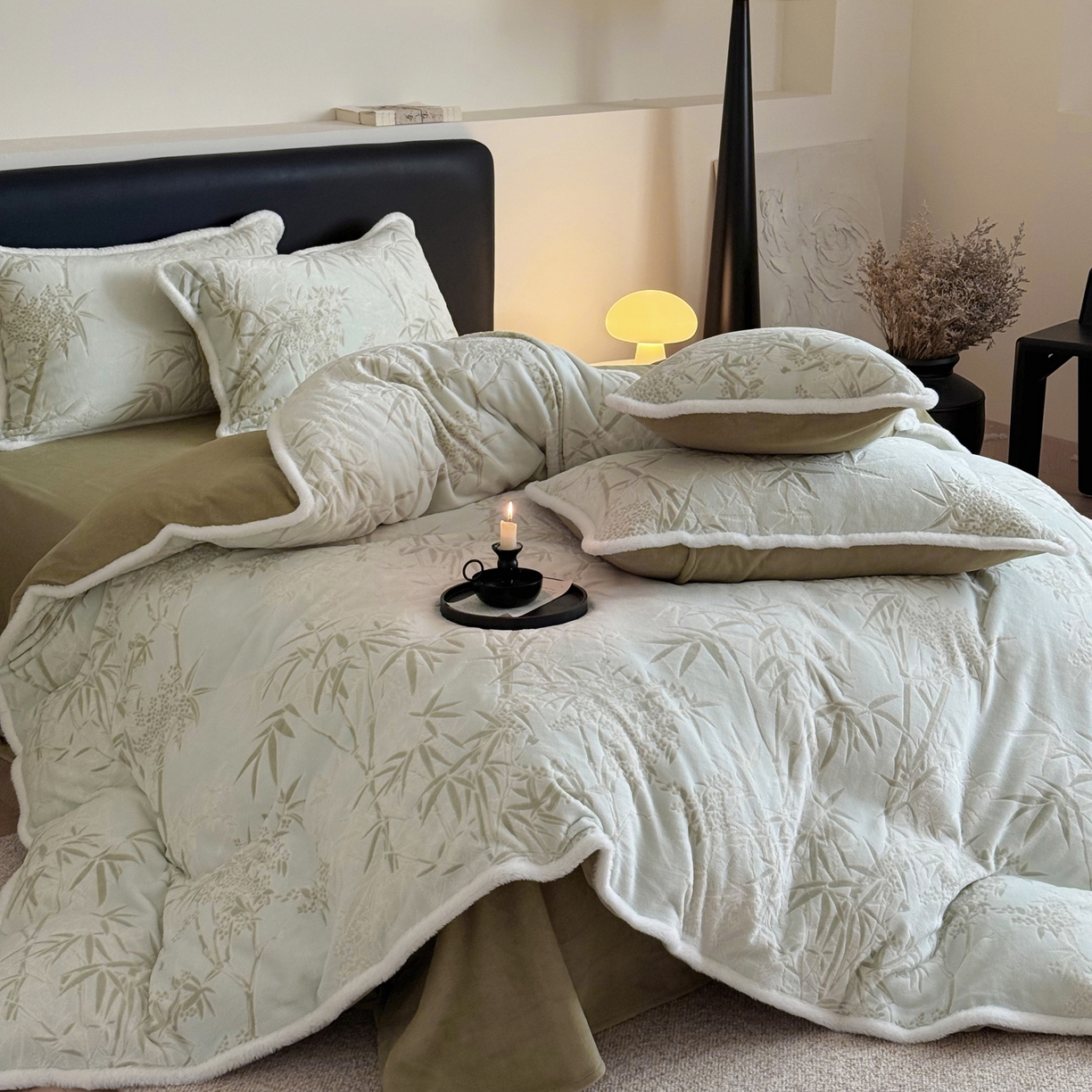 91家纺网 家纺一手货源 找家纺 沐棉家居 2025新款高克重立体雕花牛奶绒保暖四件套 雅致