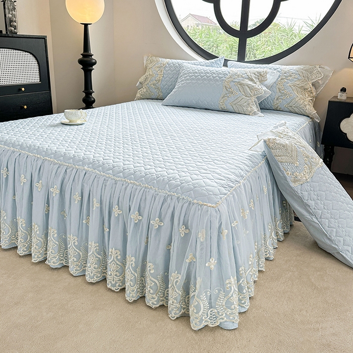 罗艺轩 2025新款全棉纯棉蕾丝刺绣琉璃单床裙床裙单件（1.5m控价135起、1.8m控价140起、1.8*2.2m控价145起、2.0m控价150起） 琉璃-天蓝