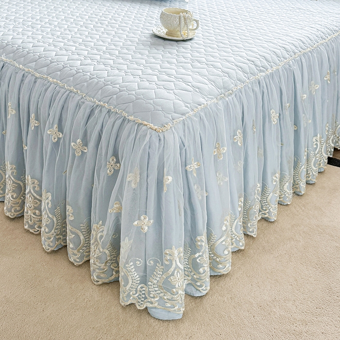 91家纺网 家纺一手货源 找家纺 罗艺轩 2025新款全棉纯棉蕾丝刺绣琉璃单床裙床裙单件（1.5m控价135起、1.8m控价140起、1.8*2.2m控价145起、2.0m控价150起） 琉璃-天蓝