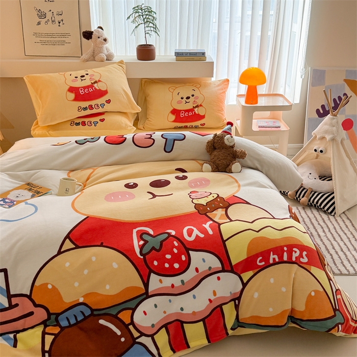 91家纺网 家纺一手货源 找家纺 （总）潮邦创意家居 2025新款大版卡通牛奶绒四件套