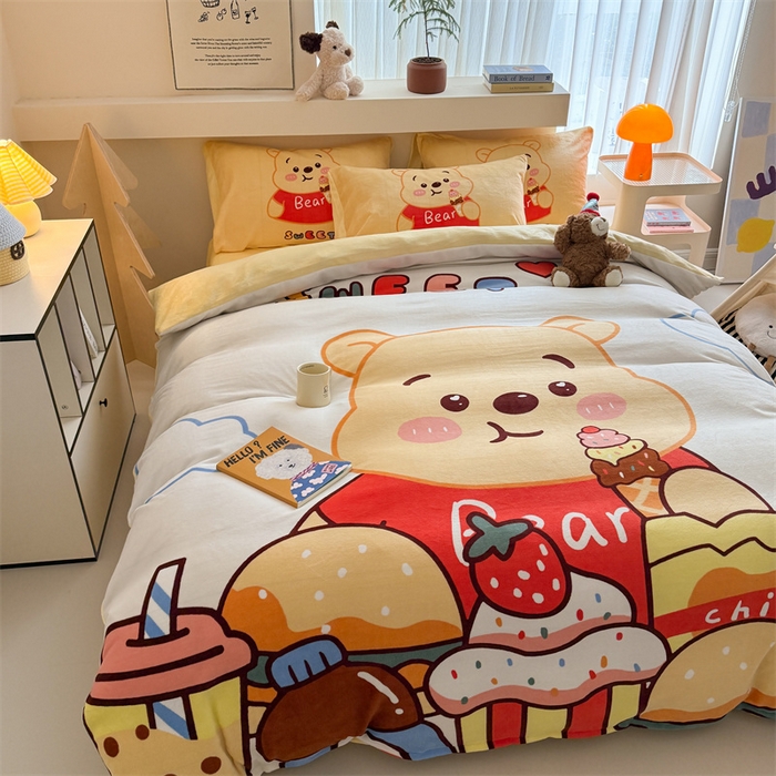 91家纺网 家纺一手货源 找家纺 （总）潮邦创意家居 2025新款大版卡通牛奶绒四件套