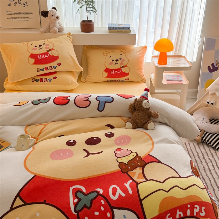 91家纺网 家纺一手货源 找家纺 （总）潮邦创意家居 2025新款大版卡通牛奶绒四件套