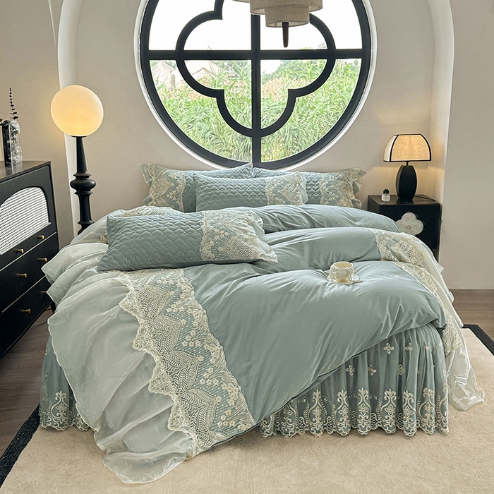 罗艺轩 2025新款全棉纯棉蕾丝刺绣琉璃床裙四件套（1.5m控价288起、1.8m控价293起、1.8m加大控价303起、1.8*2.2m控价298起、1.8*2.2m加大控价308起、2.0m控价3