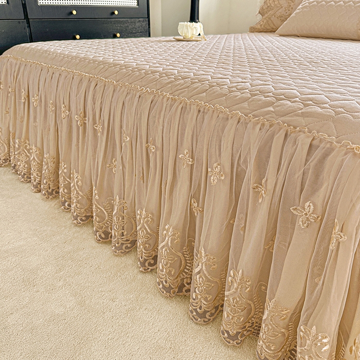 91家纺网 家纺一手货源 找家纺 罗艺轩 2025新款全棉纯棉蕾丝刺绣琉璃单床裙床裙单件（1.5m控价135起、1.8m控价140起、1.8*2.2m控价145起、2.0m控价150起） 琉璃-香槟