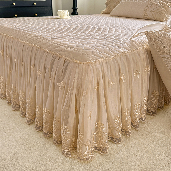 91家纺网 家纺一手货源 找家纺 罗艺轩 2025新款全棉纯棉蕾丝刺绣琉璃单床裙床裙单件（1.5m控价135起、1.8m控价140起、1.8*2.2m控价145起、2.0m控价150起） 琉璃-香槟