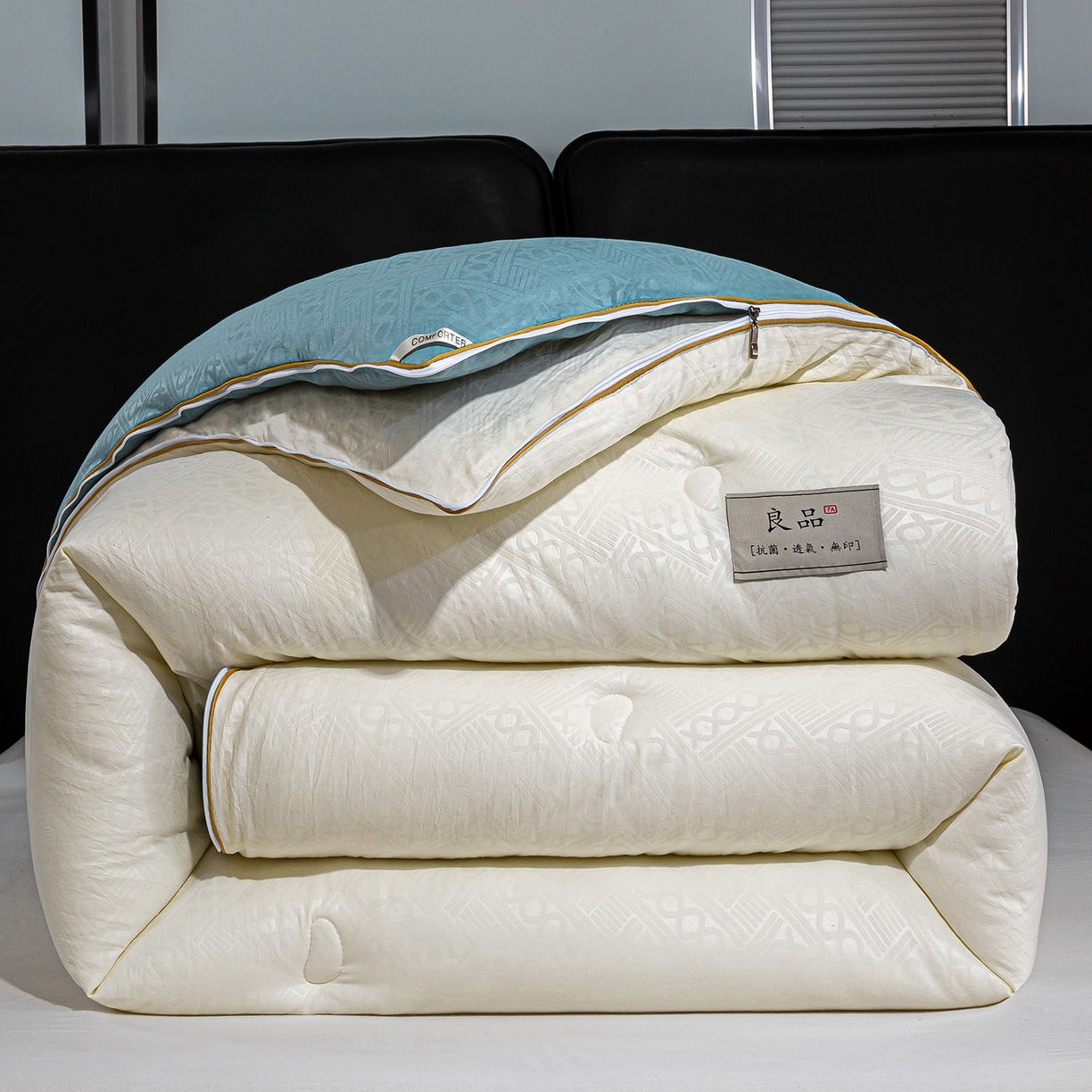 欢乐季  2025新款7A抗菌豆荚格大豆子母被（可以开发票—专票8个点） 白+蓝