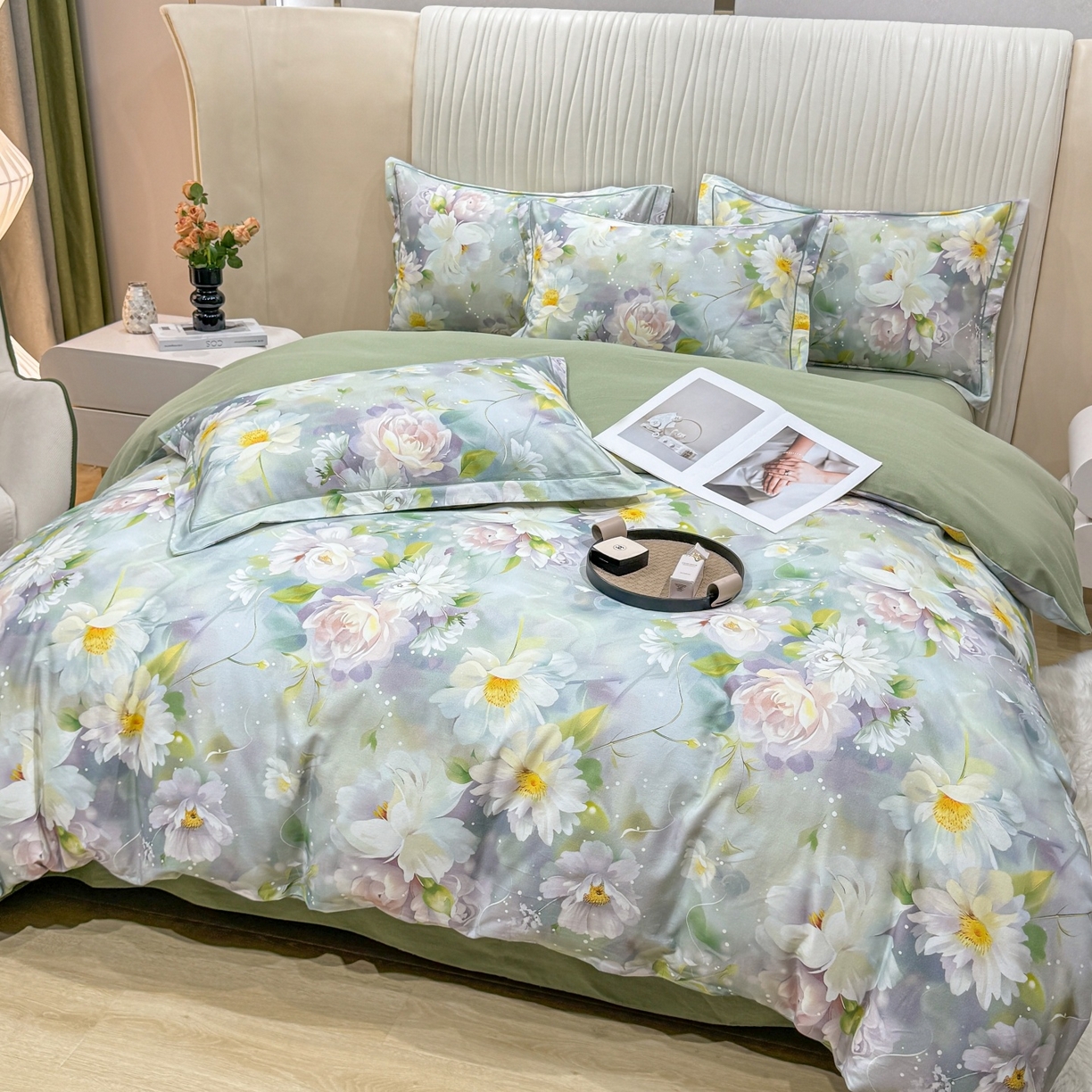 91家纺网 家纺一手货源 找家纺 红日子纺织品 2025新款A类全棉磨毛数码印花四件套 悠然春景