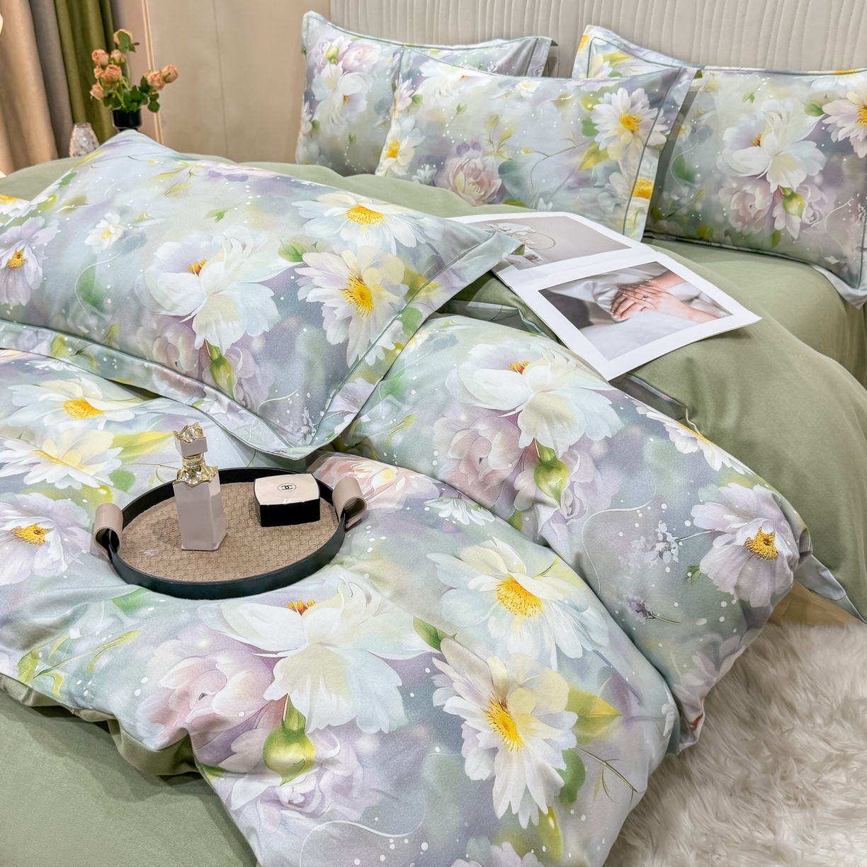 91家纺网 家纺一手货源 找家纺 红日子纺织品 2025新款A类全棉磨毛数码印花四件套 悠然春景