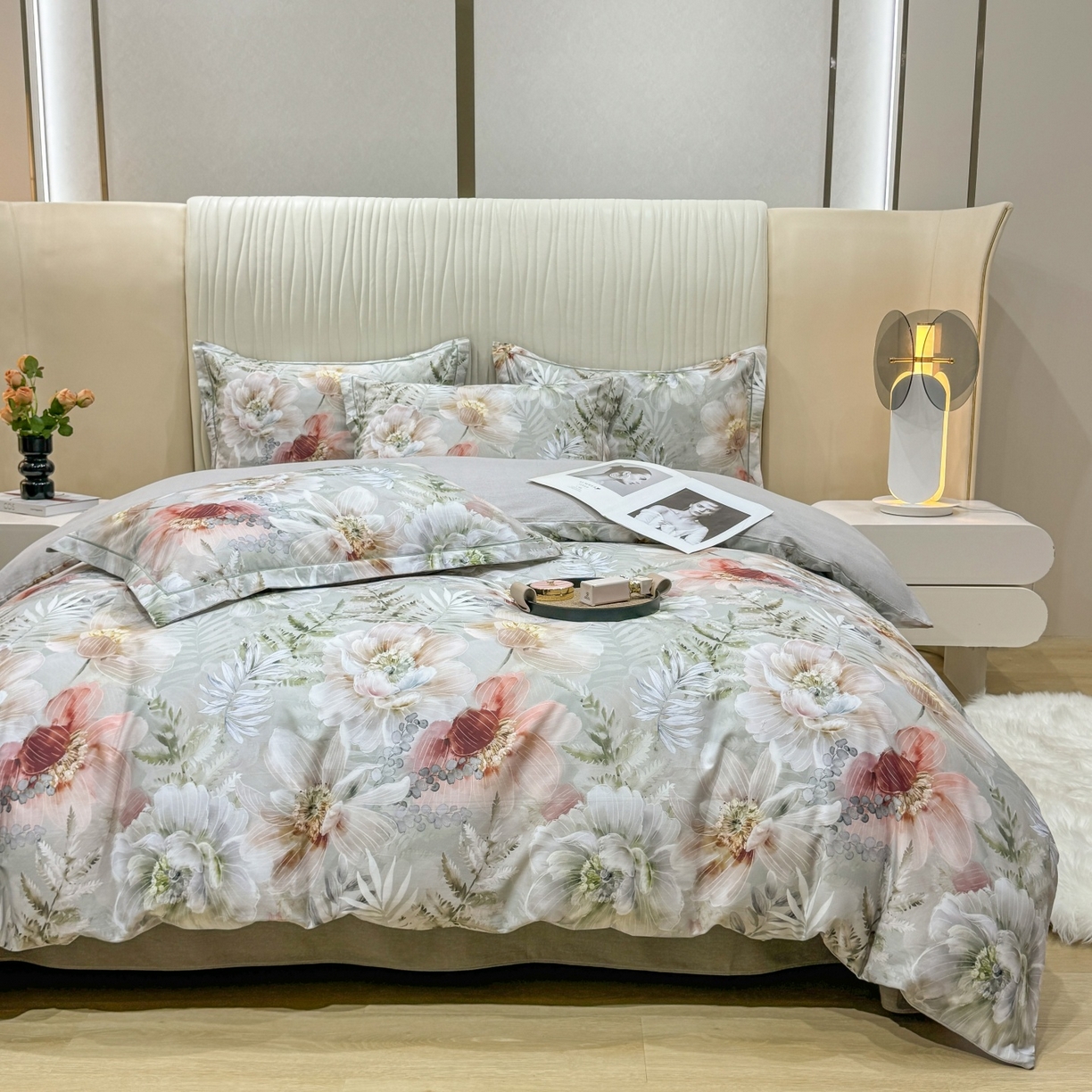 91家纺网 家纺一手货源 找家纺 红日子纺织品 2025新款A类全棉磨毛数码印花四件套 盛季细风