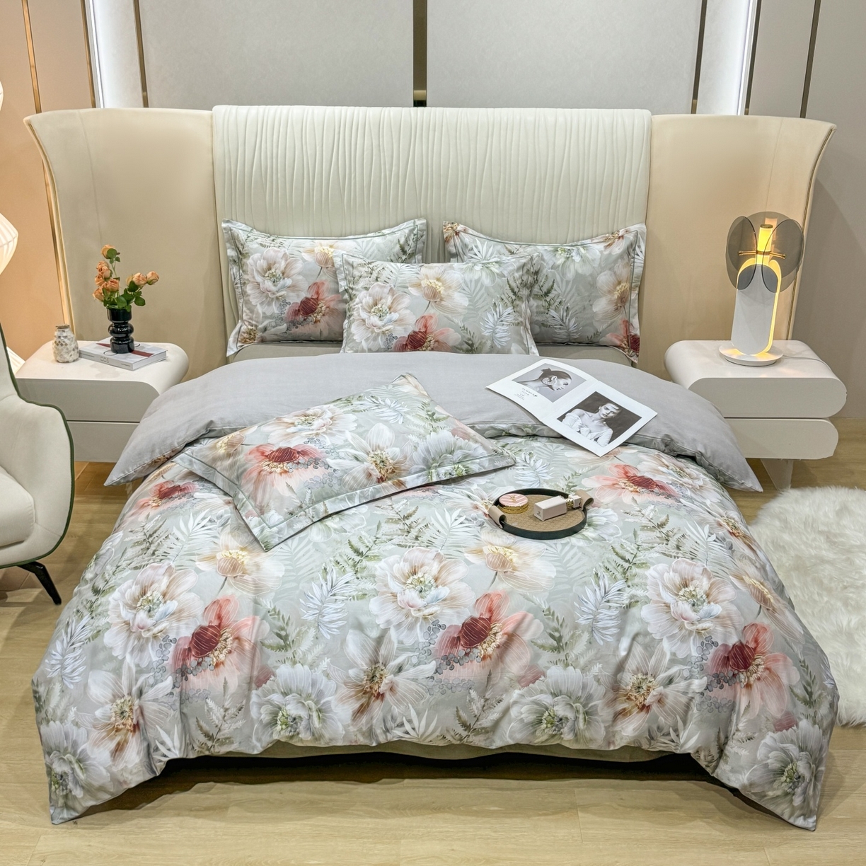 91家纺网 家纺一手货源 找家纺 红日子纺织品 2025新款A类全棉磨毛数码印花四件套 盛季细风