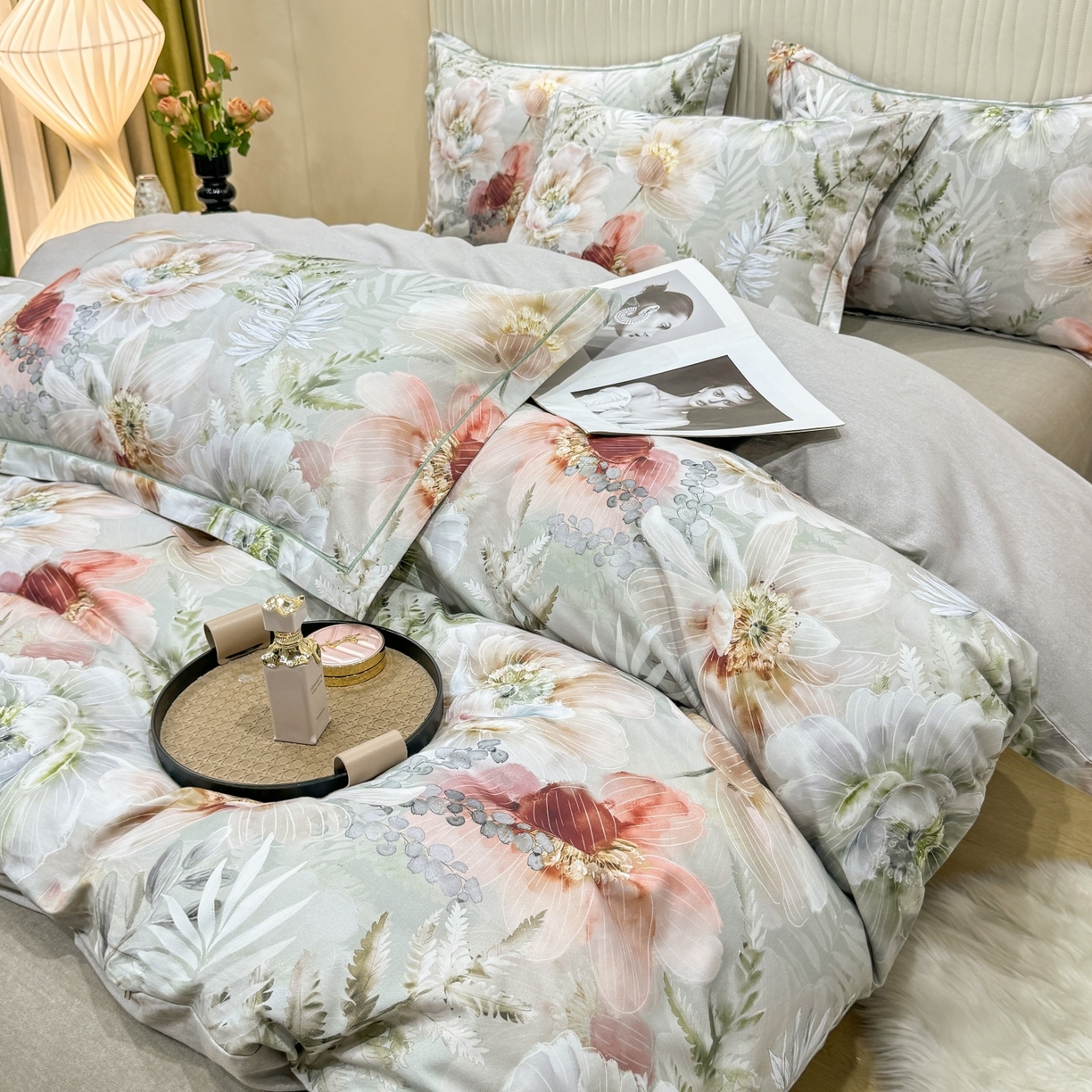 91家纺网 家纺一手货源 找家纺 红日子纺织品 2025新款A类全棉磨毛数码印花四件套 盛季细风