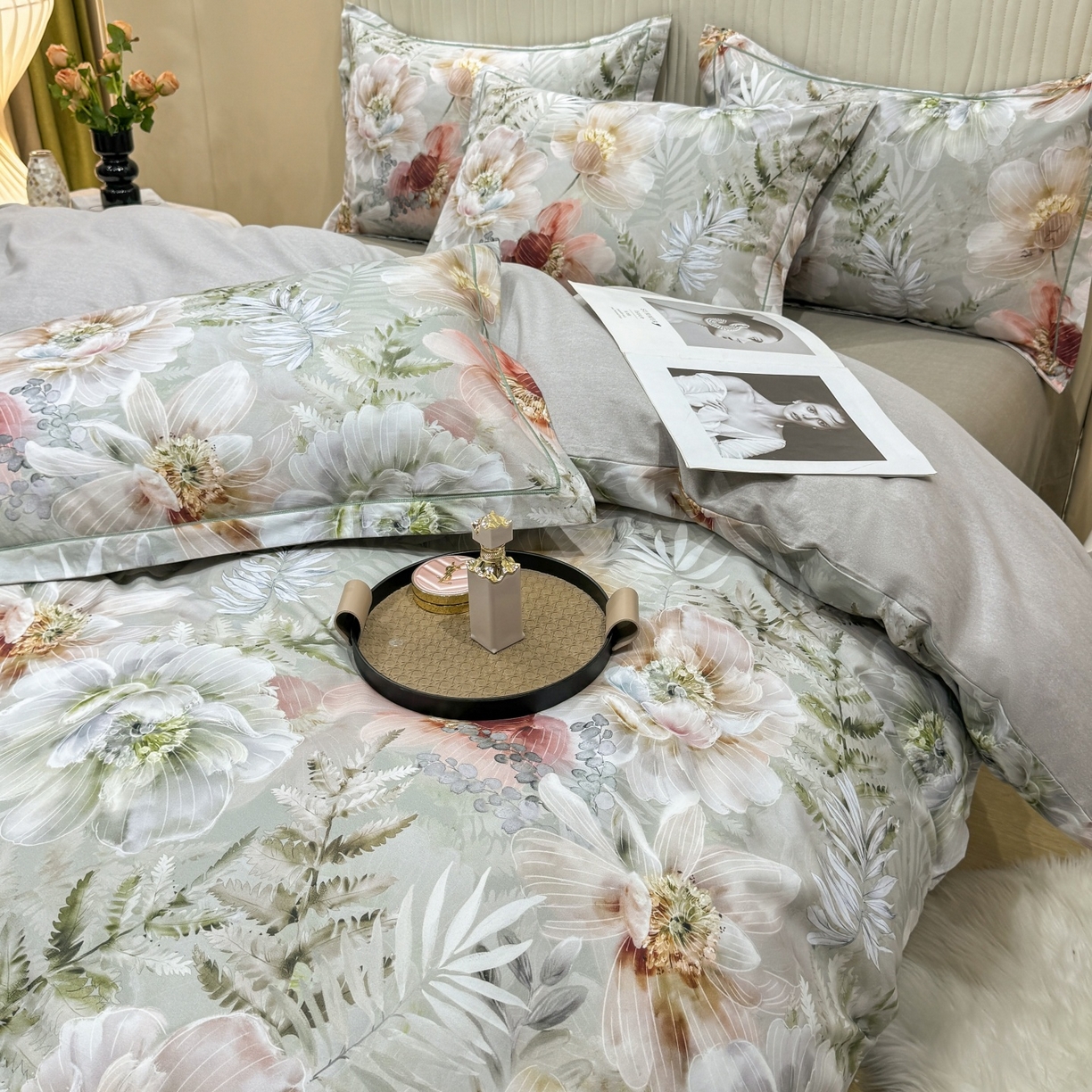 91家纺网 家纺一手货源 找家纺 红日子纺织品 2025新款A类全棉磨毛数码印花四件套 盛季细风