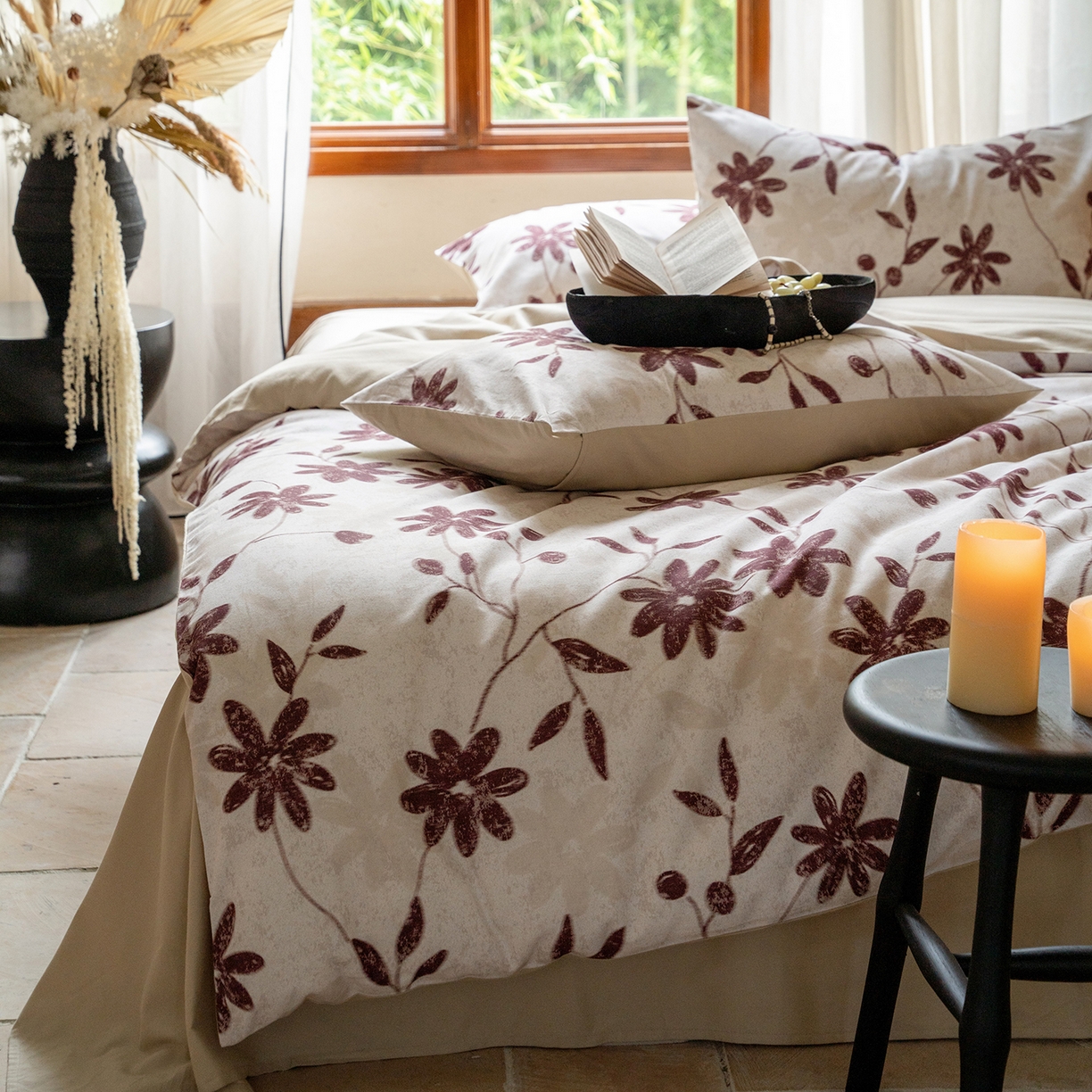 91家纺网 家纺一手货源 找家纺 禾时 2025新款全棉贡缎磨毛数码印花四件套 花解语-红