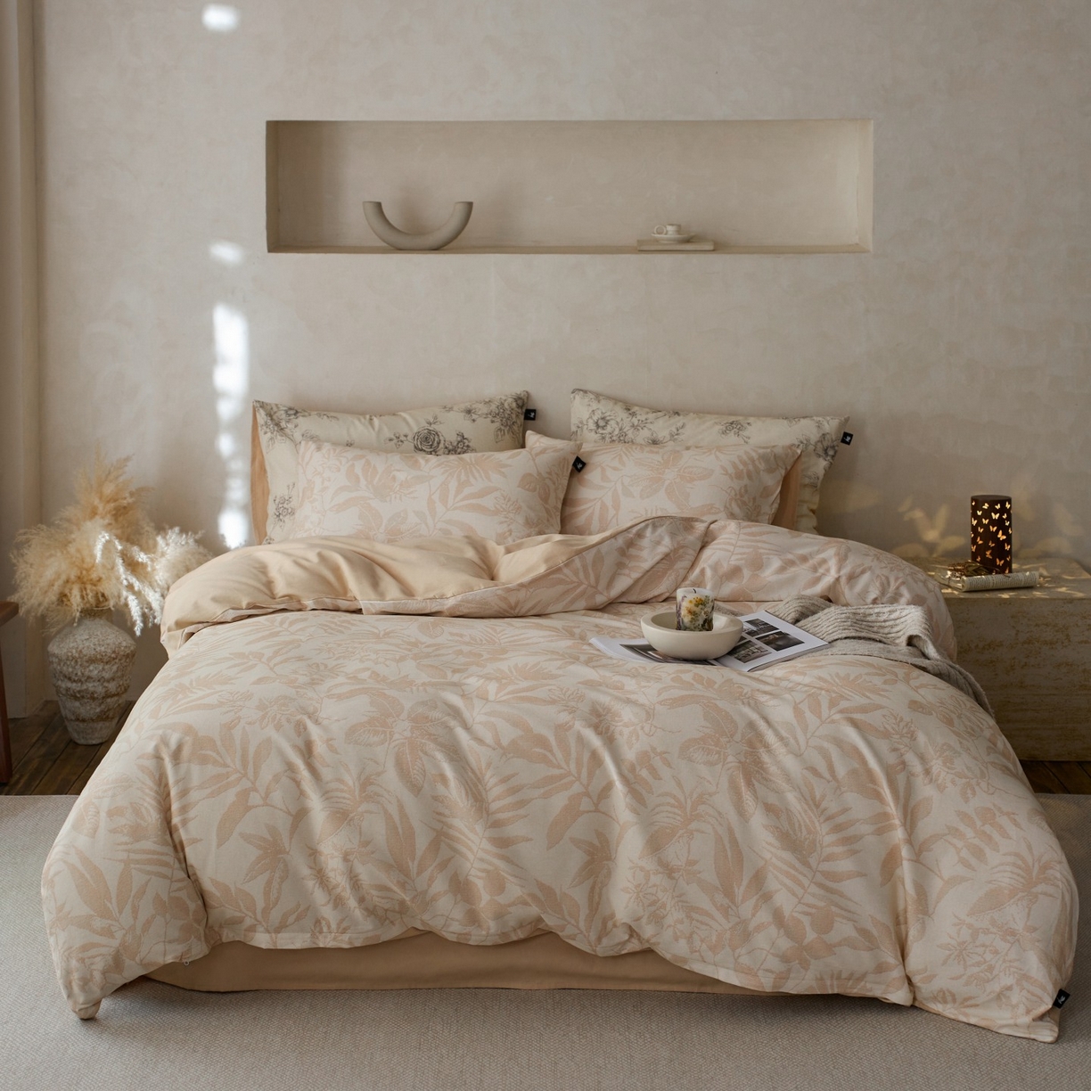 91家纺网 家纺一手货源 找家纺 安莱生活 2025新款A类40支磨毛印花全棉四件套 古屿-米