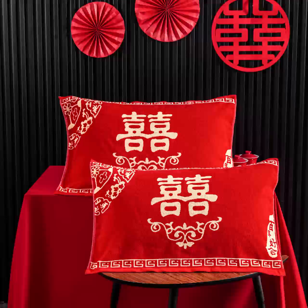 91家纺网 家纺一手货源 找家纺 美宜家 2025新款全棉毛圈防滑隔脏婚庆老式全棉枕巾 永结同心