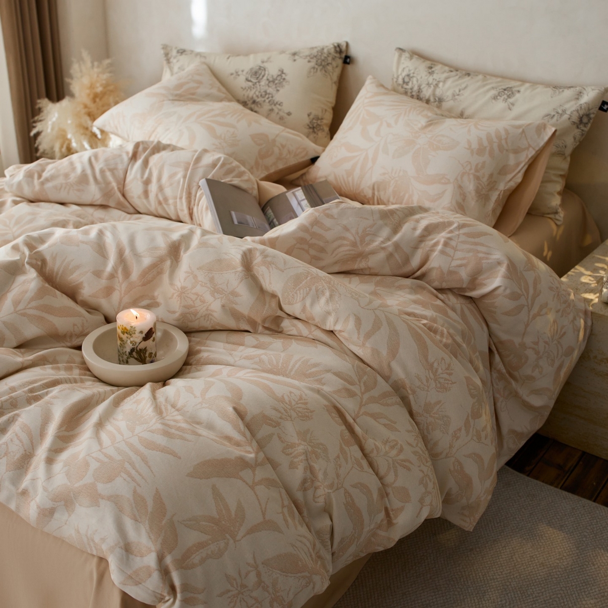 91家纺网 家纺一手货源 找家纺 安莱生活 2025新款A类40支磨毛印花全棉四件套 古屿-米