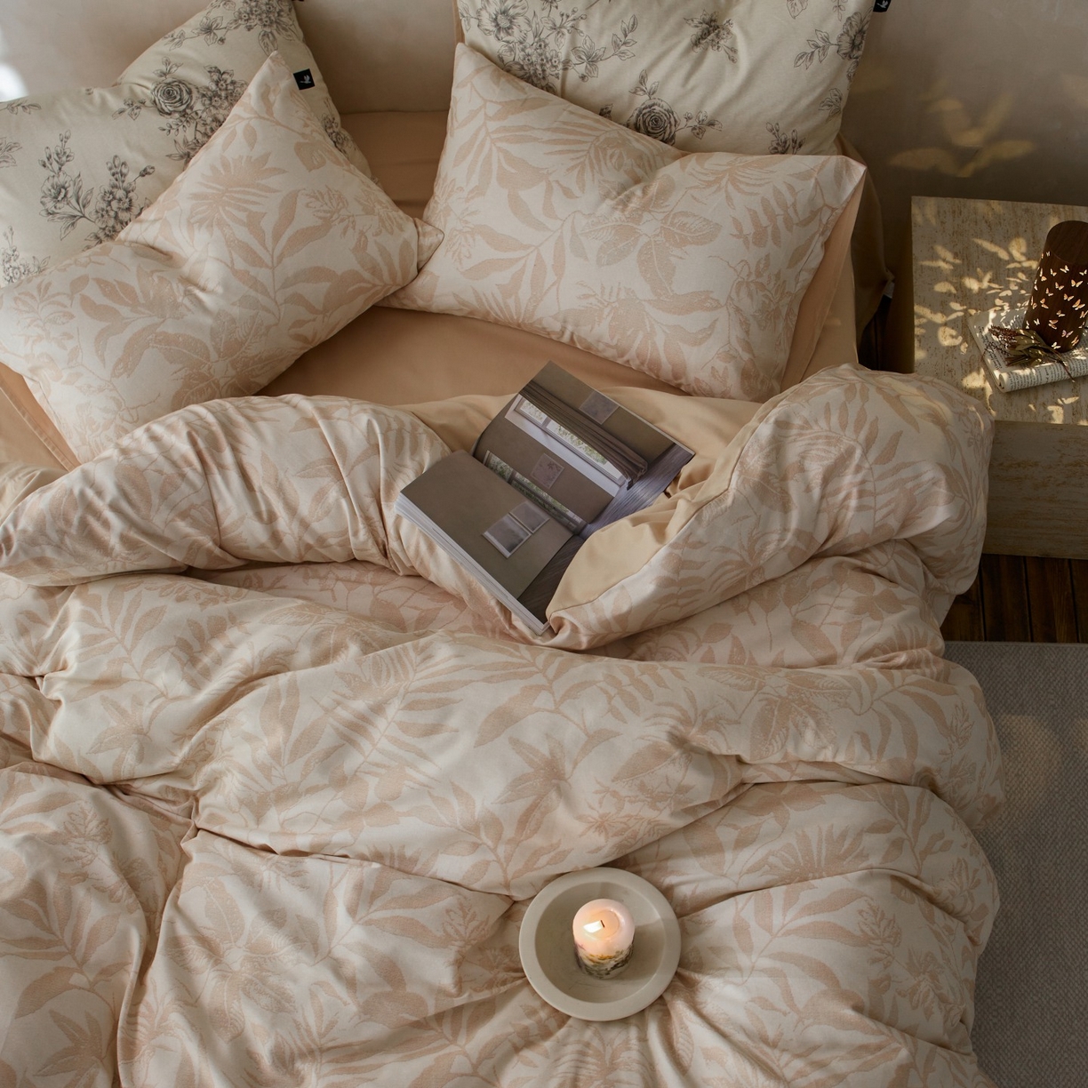 91家纺网 家纺一手货源 找家纺 安莱生活 2025新款A类40支磨毛印花全棉四件套 古屿-米