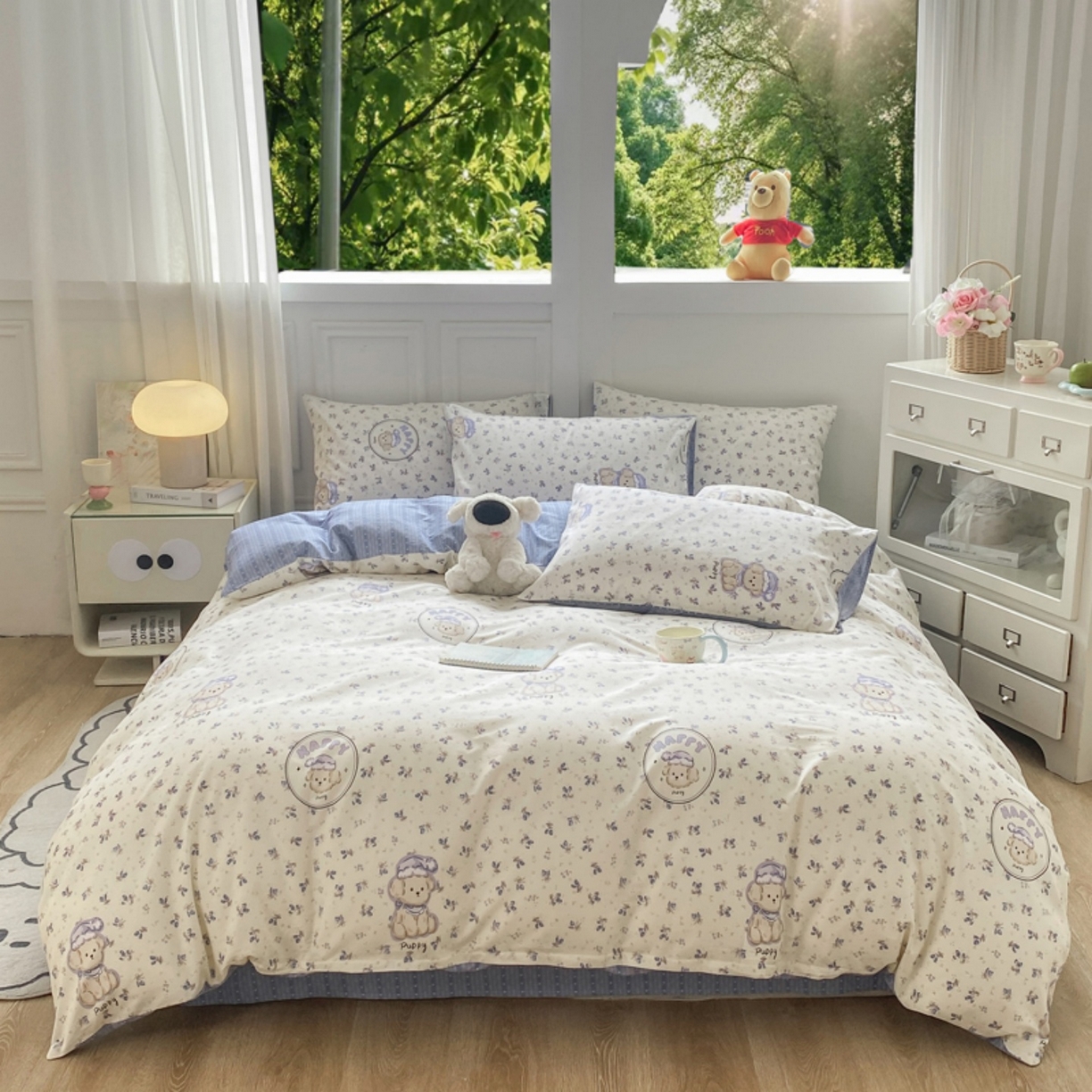 91家纺网 家纺一手货源 找家纺 红日子纺织品 2025新款A类全棉印花单被套 玲语小狗