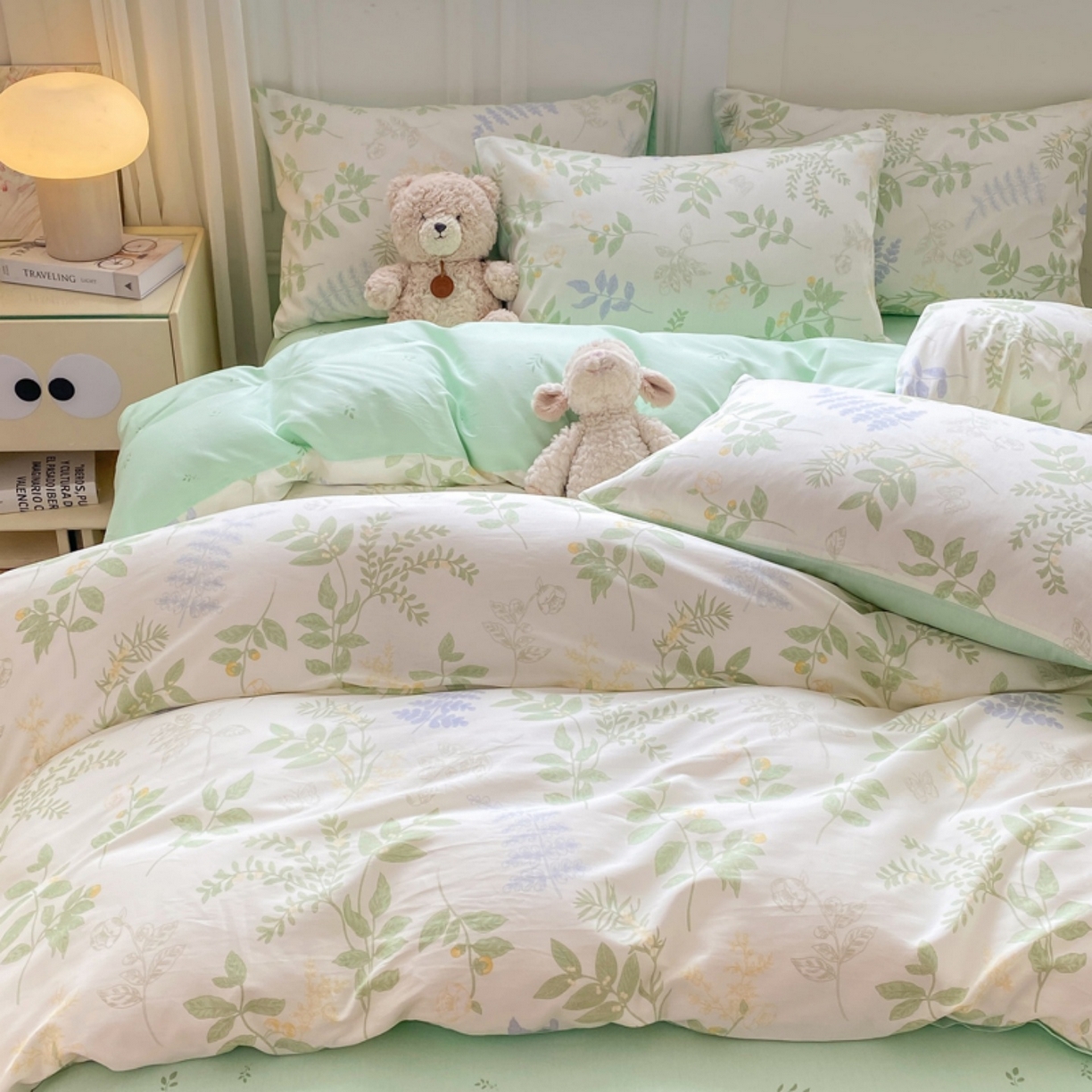 91家纺网 家纺一手货源 找家纺 红日子纺织品 2025新款A类全棉印花单被套 沁雨花叶