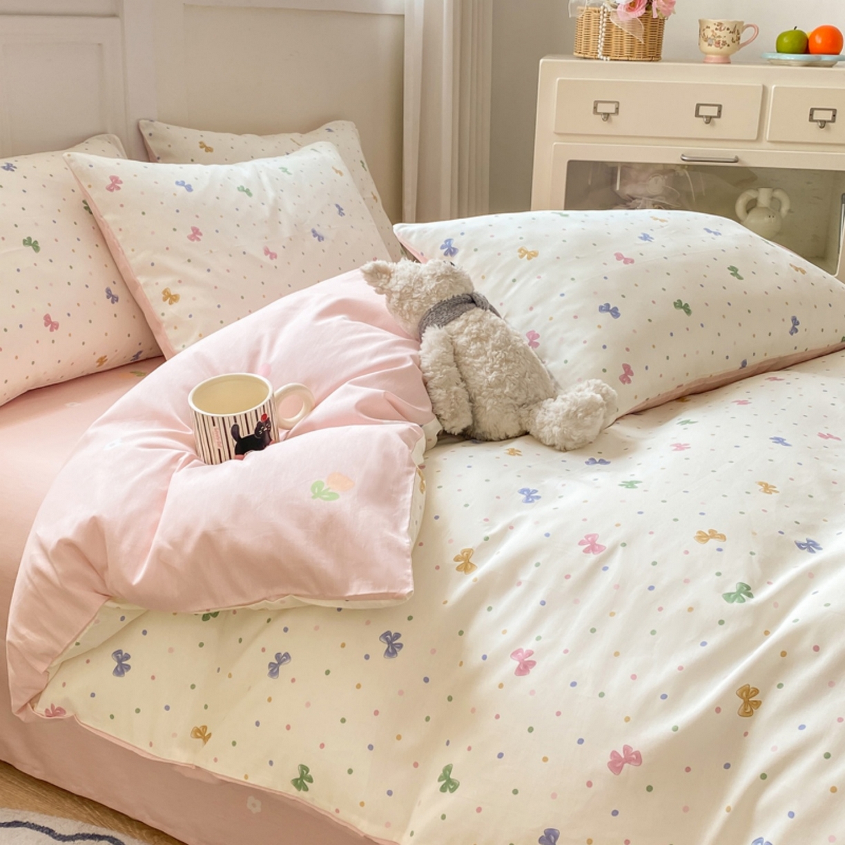 91家纺网 家纺一手货源 找家纺 红日子纺织品 2025新款A类全棉印花单被套 甜心情节