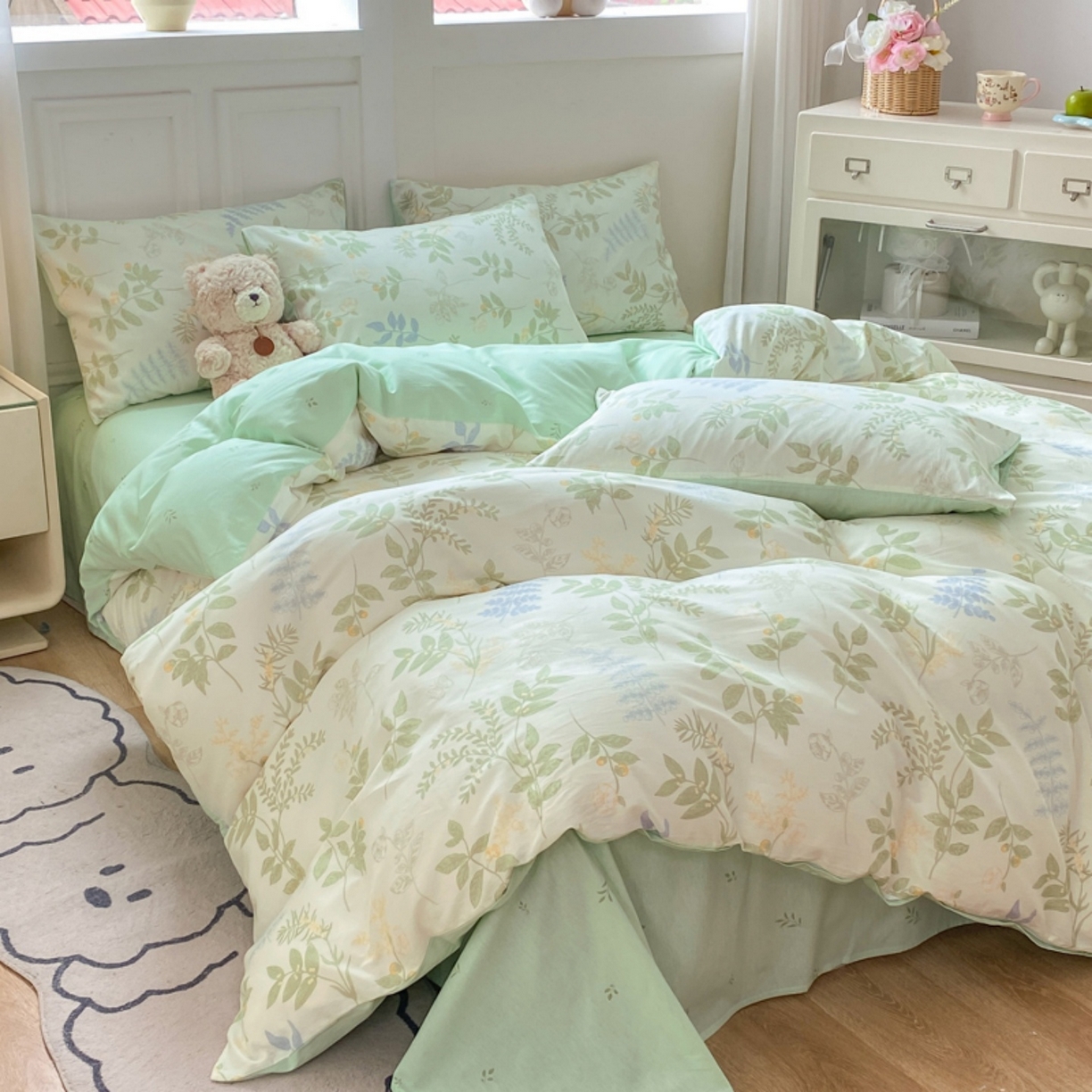 91家纺网 家纺一手货源 找家纺 红日子纺织品 2025新款A类全棉印花单被套 沁雨花叶