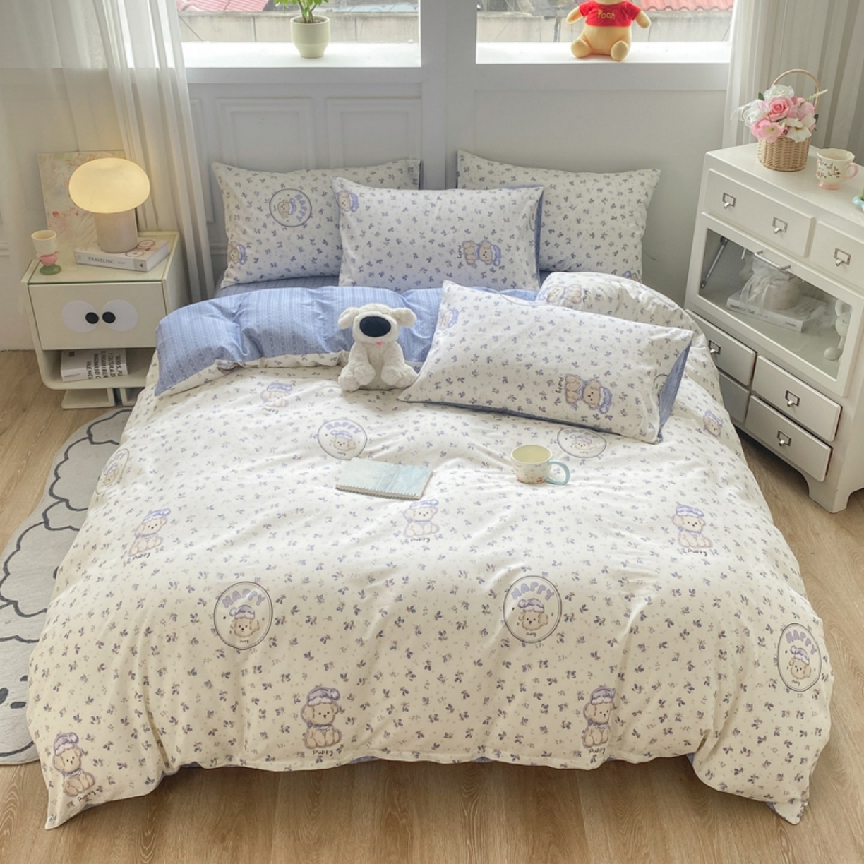 91家纺网 家纺一手货源 找家纺 红日子纺织品 2025新款A类全棉印花单被套 玲语小狗