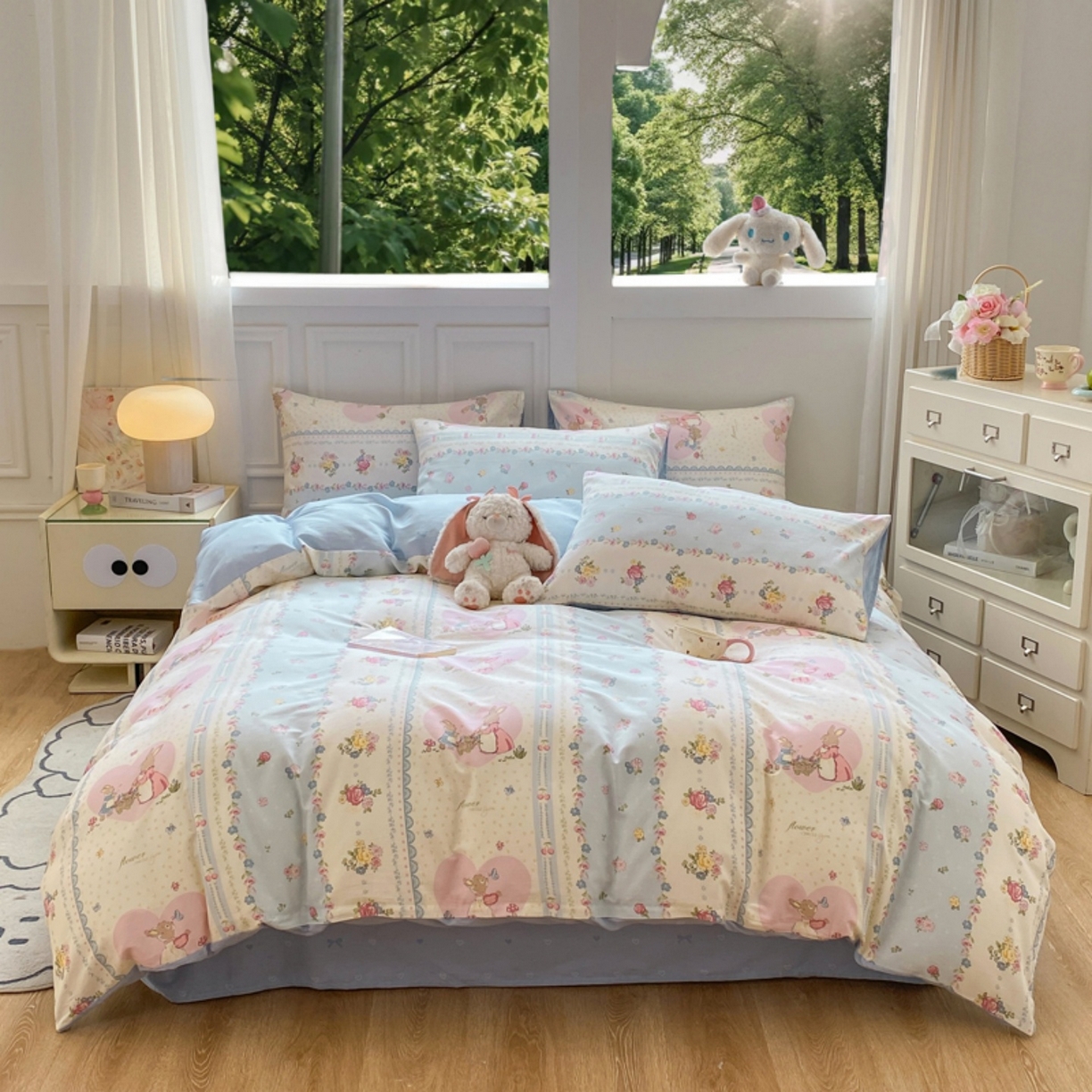91家纺网 家纺一手货源 找家纺 红日子纺织品 2025新款A类全棉印花单被套 香颂萌兔