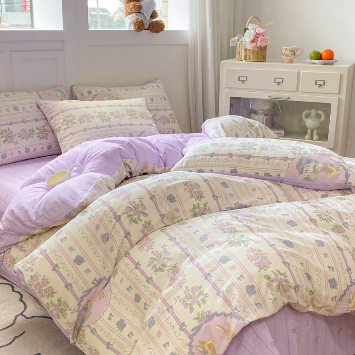 91家纺网 家纺一手货源 找家纺 红日子纺织品 2025新款A类全棉印花单被套 罗拉萌兔