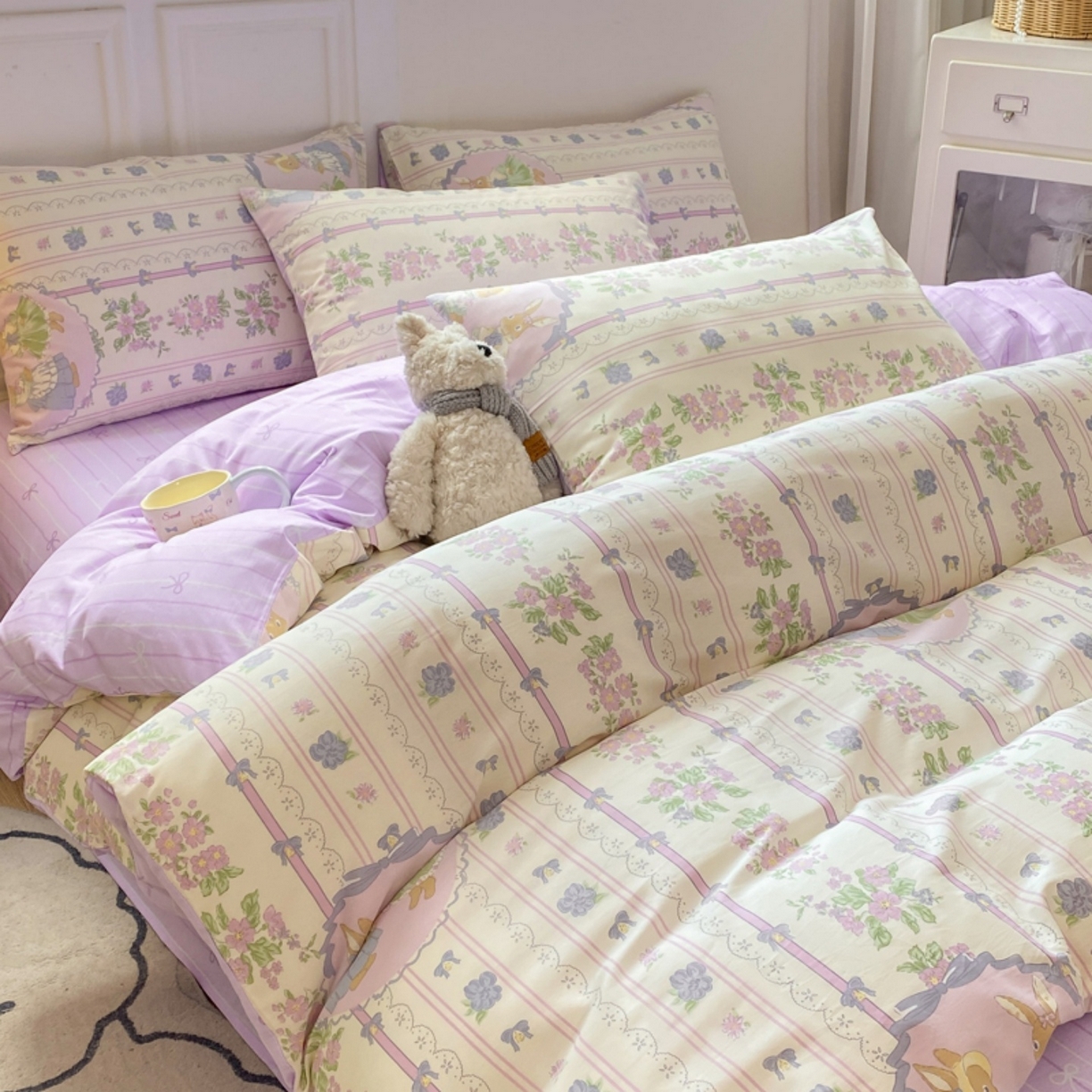 91家纺网 家纺一手货源 找家纺 红日子纺织品 2025新款A类全棉印花单被套 罗拉萌兔