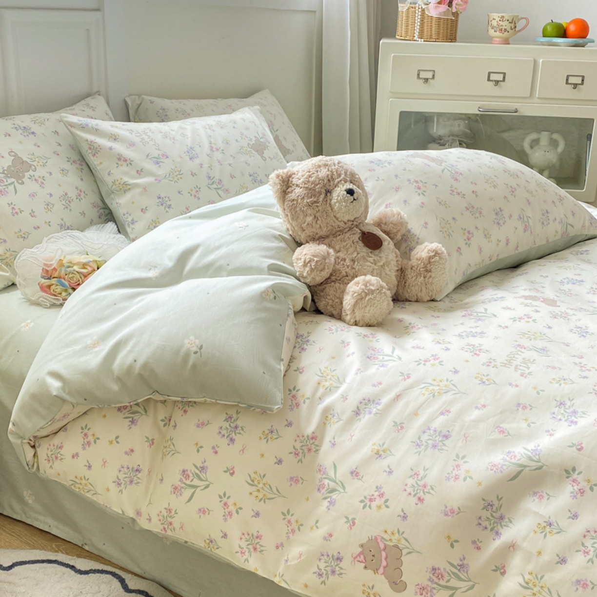 91家纺网 家纺一手货源 找家纺 红日子纺织品 2025新款A类全棉印花单被套 花园宝贝