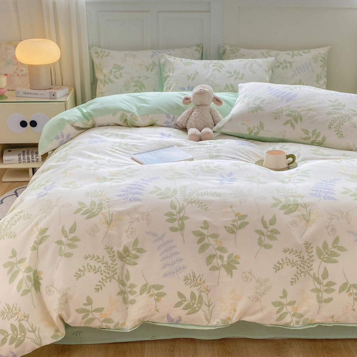 91家纺网 家纺一手货源 找家纺 红日子纺织品 2025新款A类全棉印花单被套 沁雨花叶