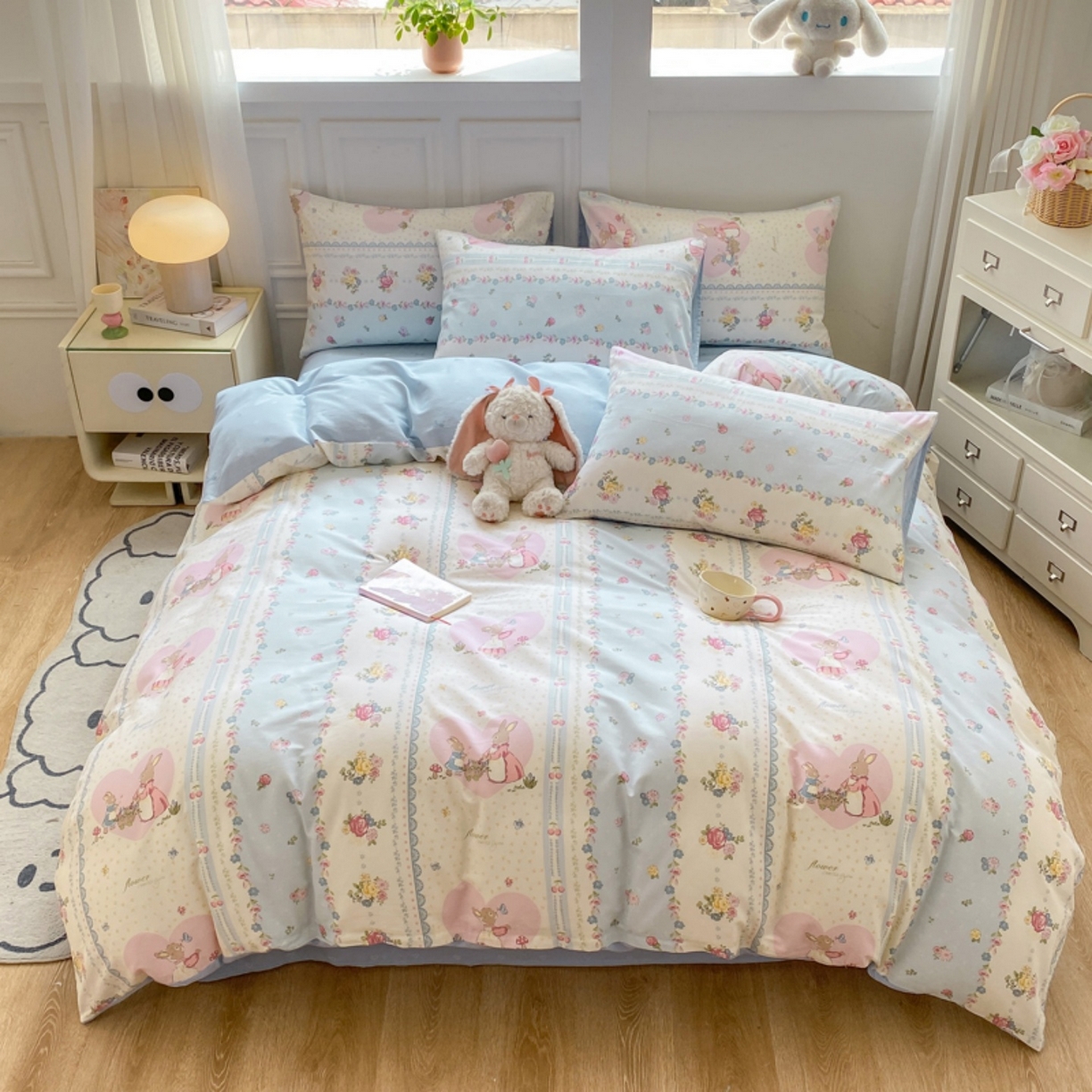 91家纺网 家纺一手货源 找家纺 红日子纺织品 2025新款A类全棉印花单被套 香颂萌兔