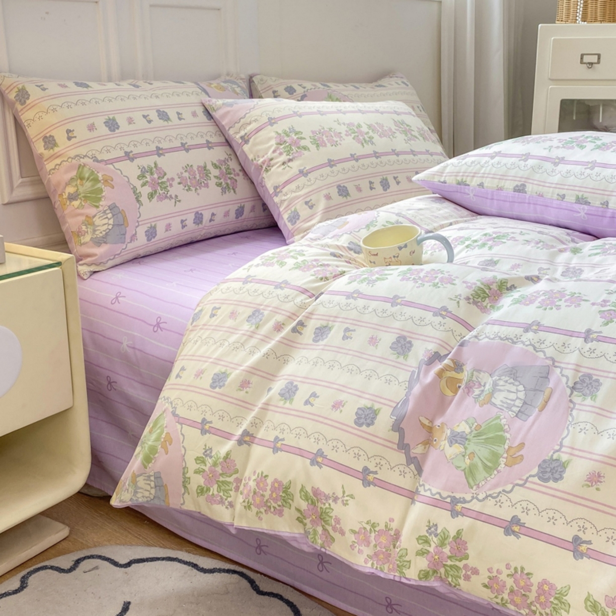 91家纺网 家纺一手货源 找家纺 红日子纺织品 2025新款A类全棉印花单被套 罗拉萌兔