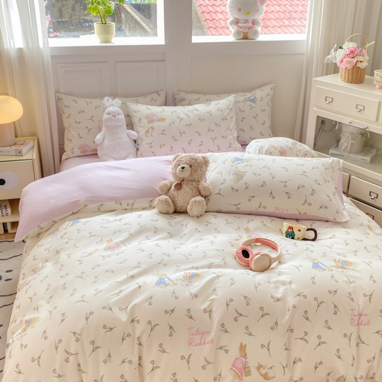 91家纺网 家纺一手货源 找家纺 红日子纺织品 2025新款A类全棉印花单被套 花语萌兔