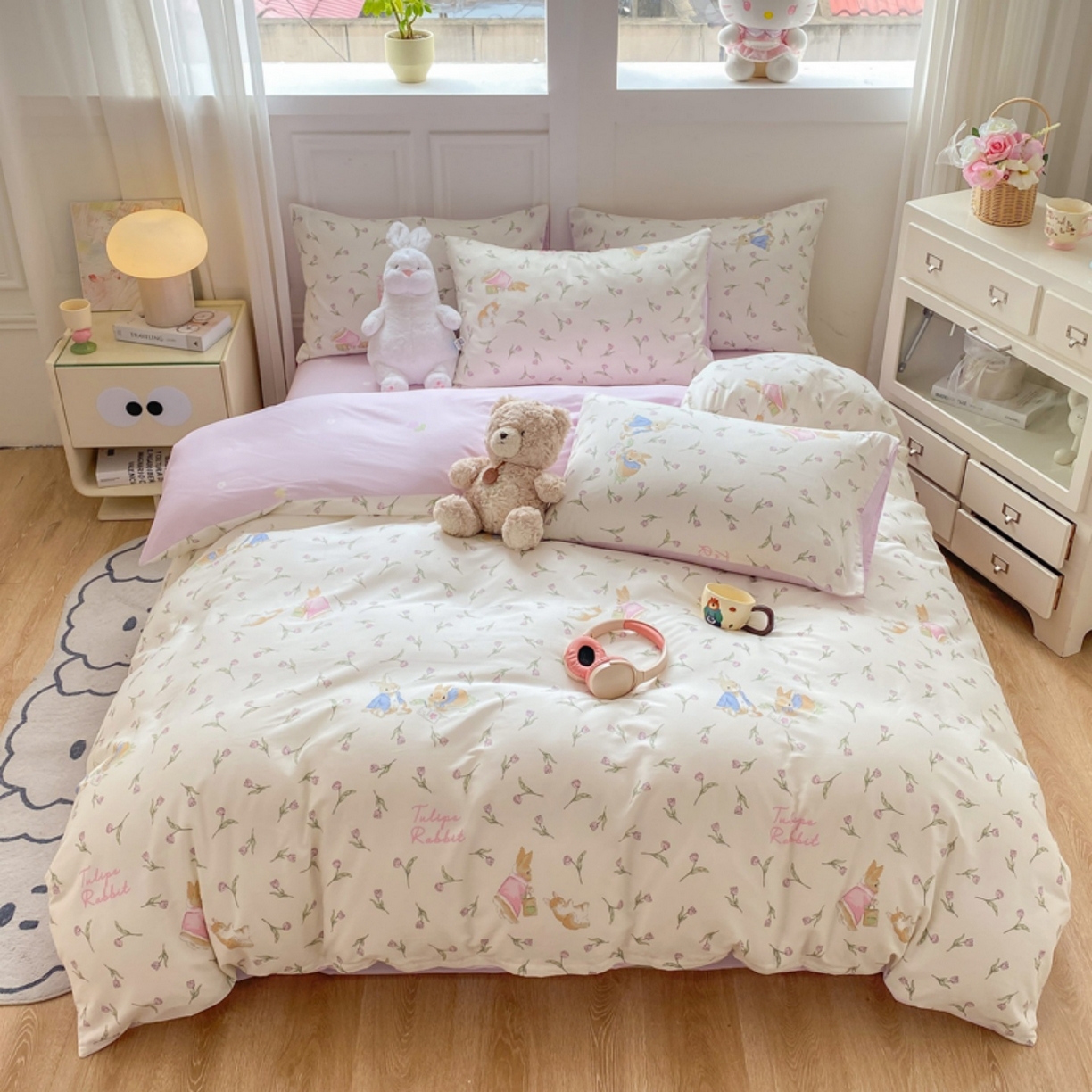 91家纺网 家纺一手货源 找家纺 红日子纺织品 2025新款A类全棉印花单被套 花语萌兔