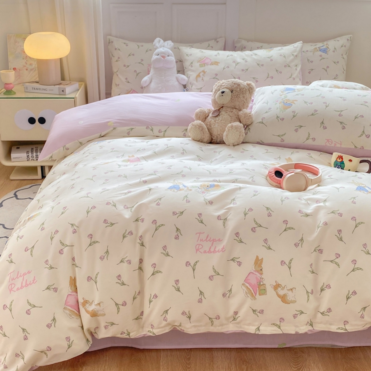 91家纺网 家纺一手货源 找家纺 红日子纺织品 2025新款A类全棉印花单被套 花语萌兔
