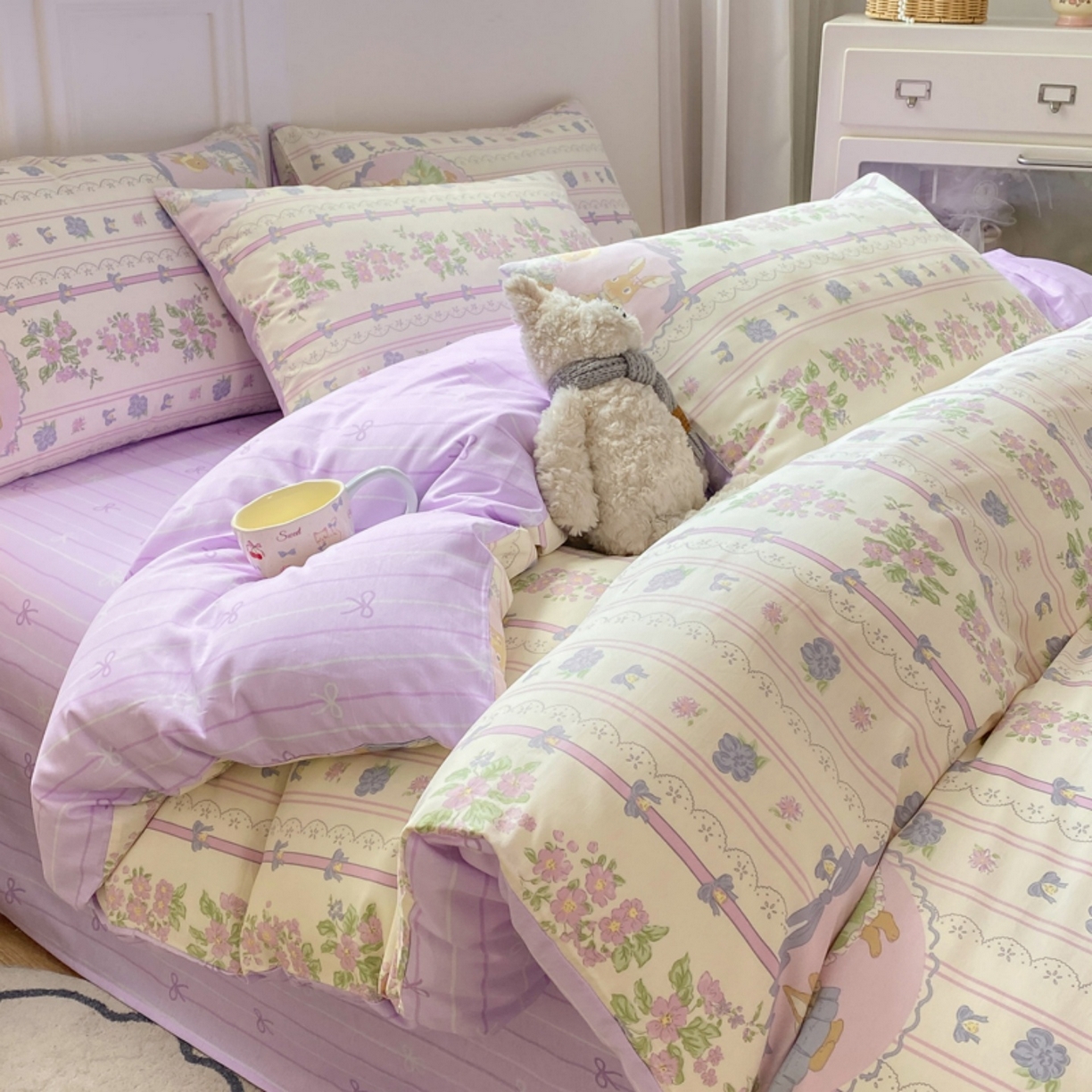 91家纺网 家纺一手货源 找家纺 红日子纺织品 2025新款A类全棉印花单被套 罗拉萌兔