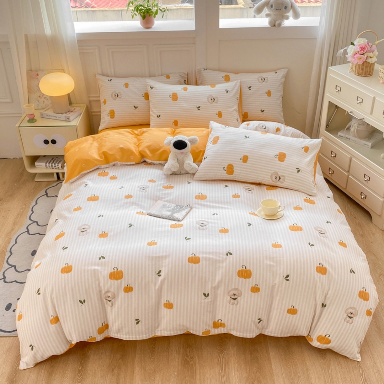 91家纺网 家纺一手货源 找家纺 红日子纺织品 2025新款A类全棉印花单被套 南瓜小狗