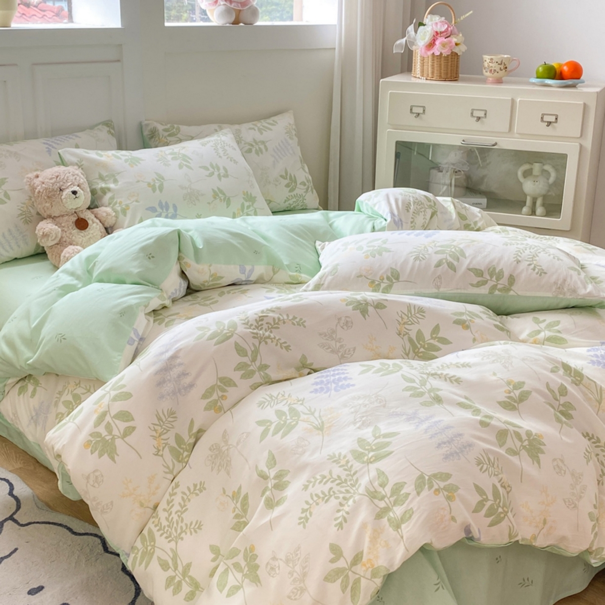 91家纺网 家纺一手货源 找家纺 红日子纺织品 2025新款A类全棉印花单被套 沁雨花叶