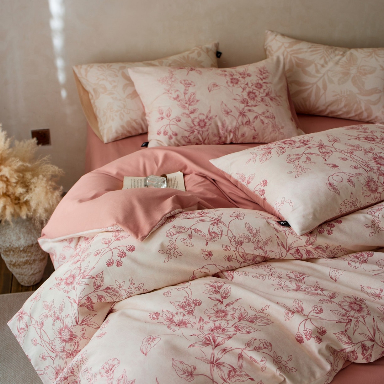 安莱生活 2025新款A类40支磨毛印花全棉四件套 花禧-红