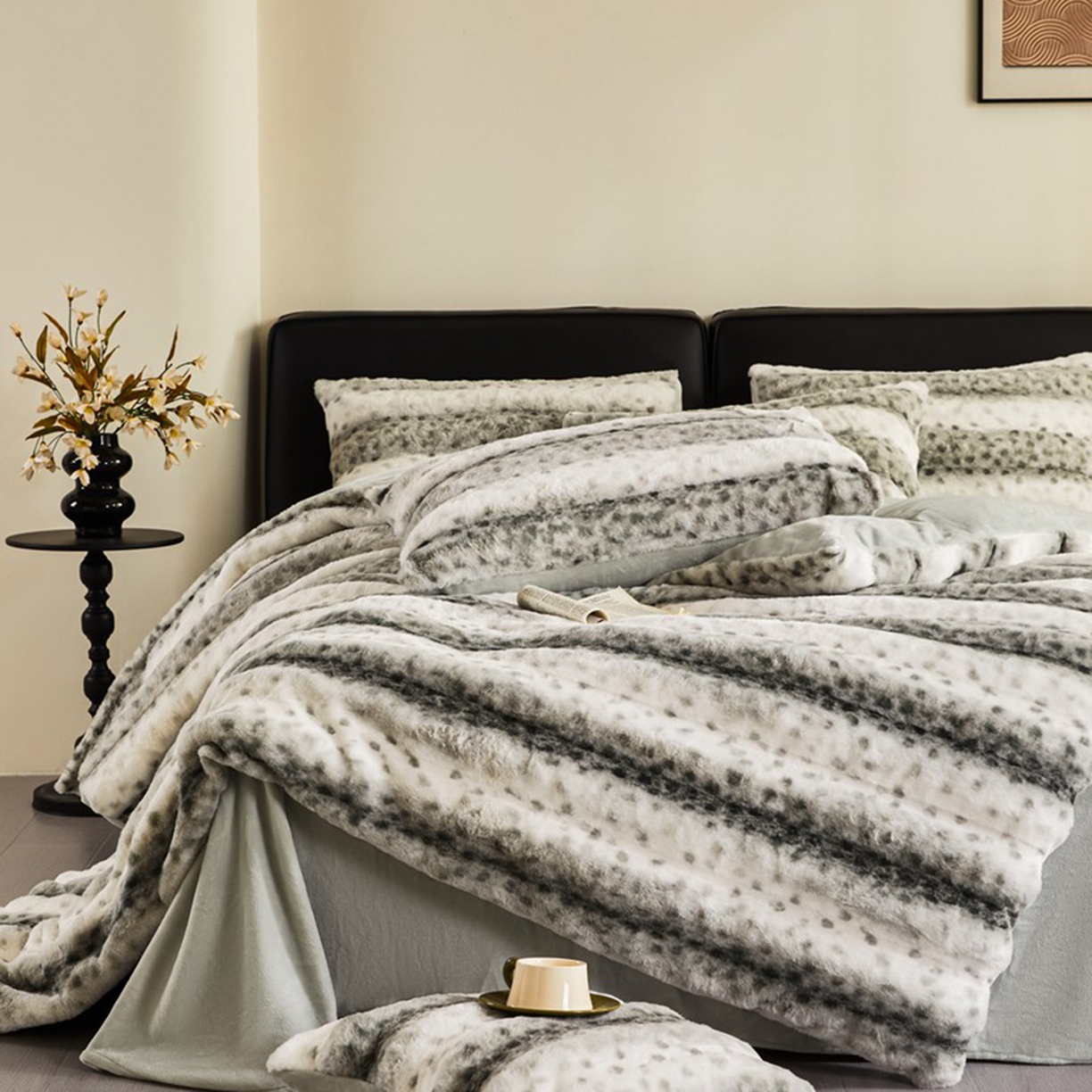 91家纺网 家纺一手货源 找家纺 锦禾穗 2025新款丹麦貂米卡380克兔绒牛奶绒四件套 绿色