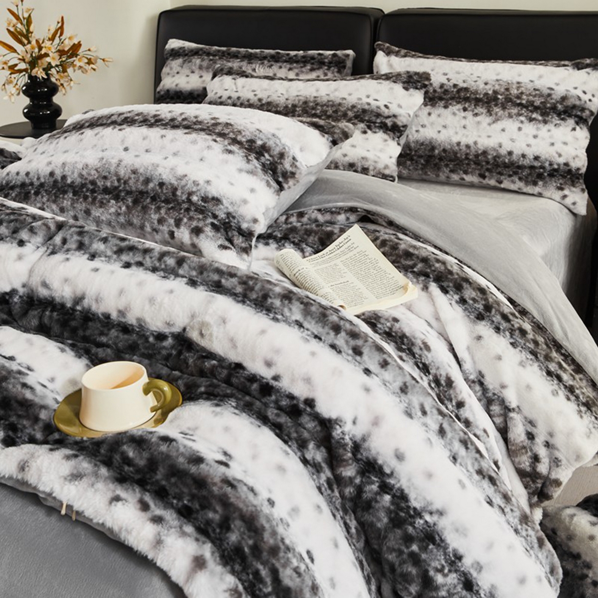 91家纺网 家纺一手货源 找家纺 锦禾穗 2025新款丹麦貂米卡380克兔绒牛奶绒四件套 深灰色