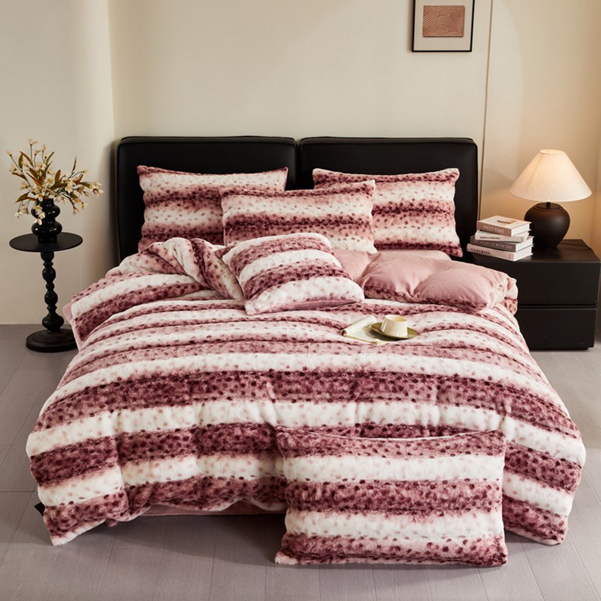 锦禾穗 2025新款丹麦貂米卡380克兔绒牛奶绒四件套 豆沙色