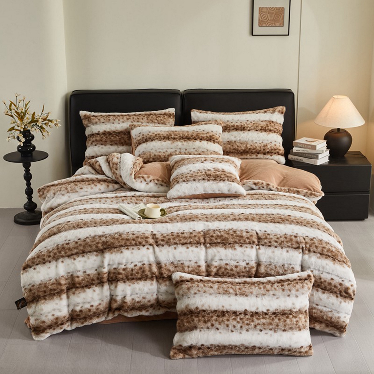 锦禾穗 2025新款丹麦貂米卡380克兔绒牛奶绒四件套 卡其色