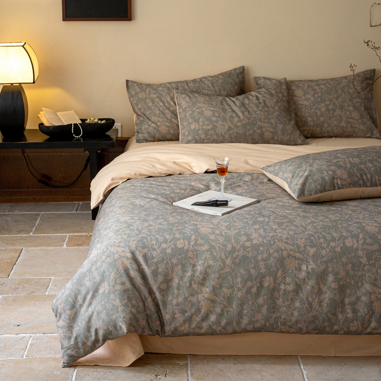 91家纺网 家纺一手货源 找家纺 禾时 2025新款全棉贡缎磨毛数码印花四件套 莳萝-绿