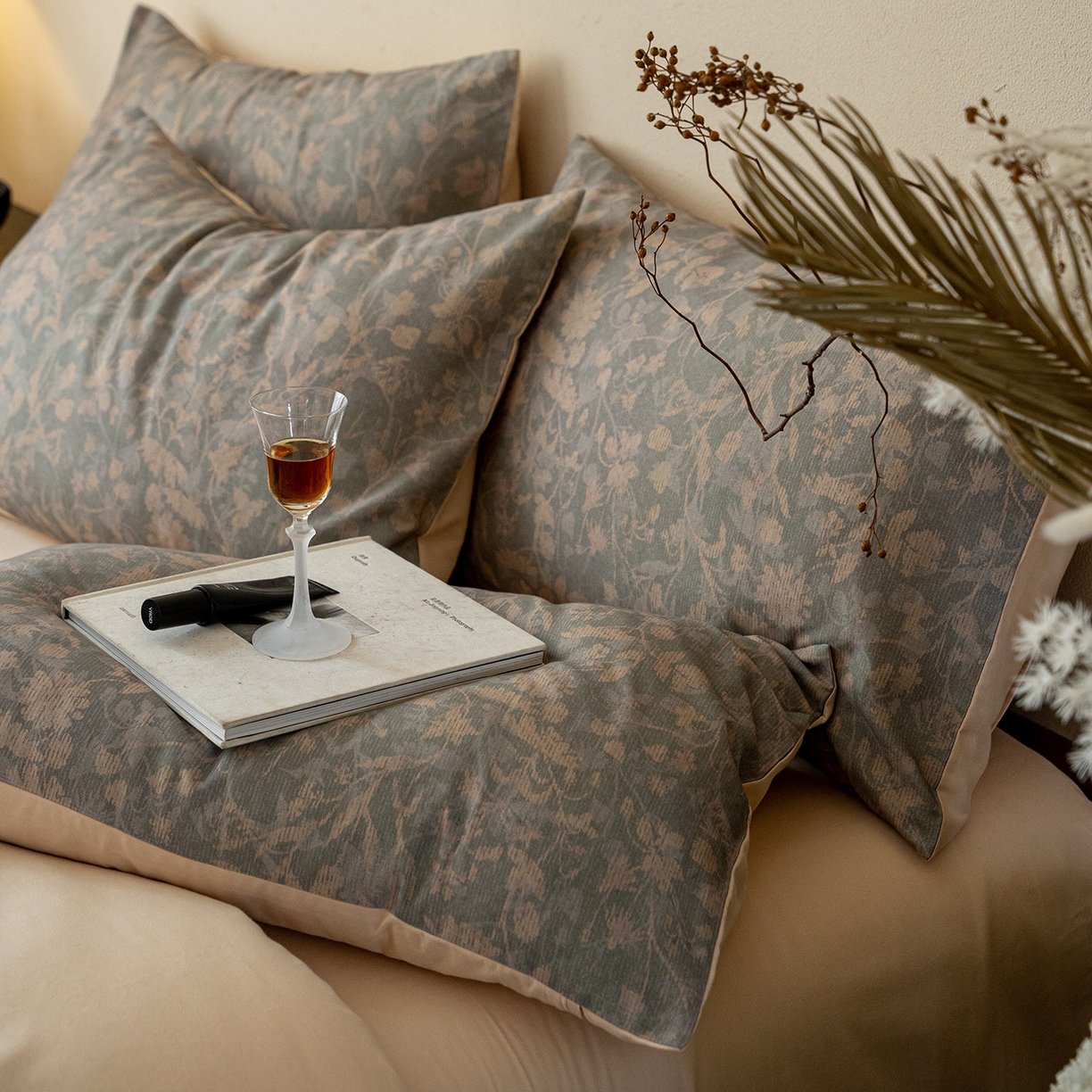 91家纺网 家纺一手货源 找家纺 禾时 2025新款全棉贡缎磨毛数码印花四件套 莳萝-绿